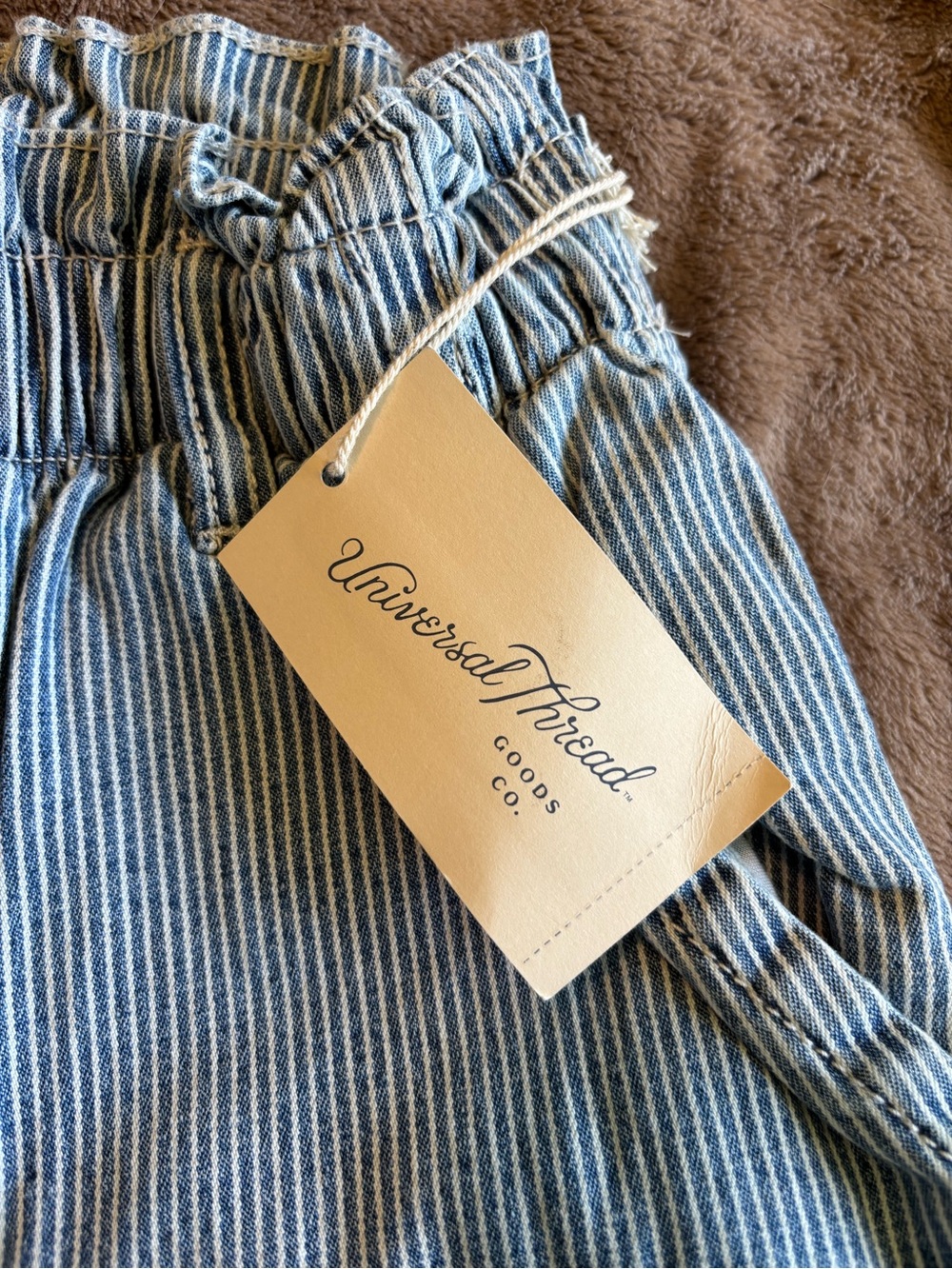 Universal Thread Blue & White Striped Elastic-Waist Jeans